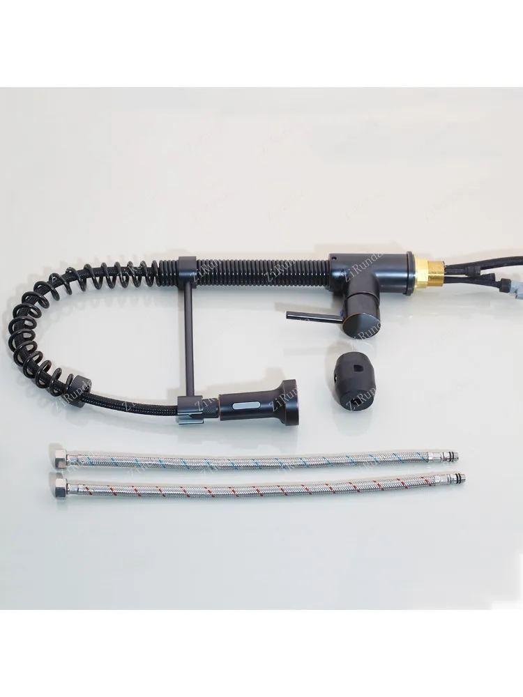 Spring kitchen faucet pull-out side spray dual nozzle mixer faucet, 360 degree rotating kitchen faucet