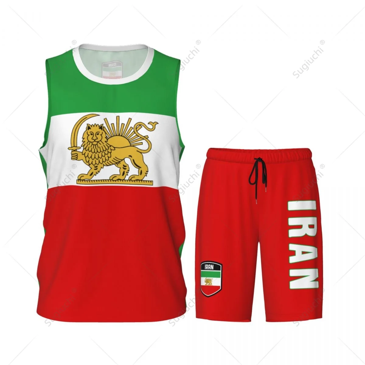 Men Iran Flag Lion And Sun Persia Miga Basketball Jersey Set Mesh Shirt & Pants Sleeveless Exclusive Team-up