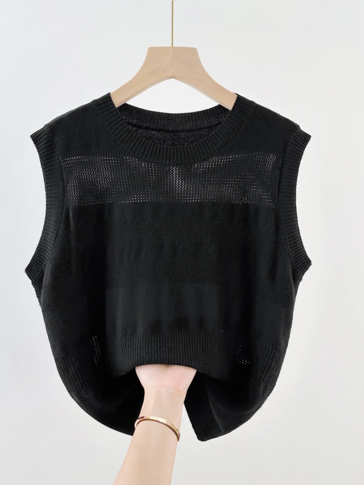 Ladies Summer Ice Silk Hollow out Base Tank Top Loose Fit Thin Sle Svel Pure Color Boting Vest Daily Commute Sle