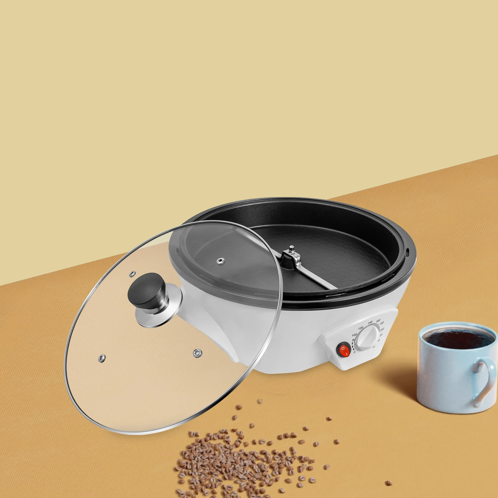 

BYMAOCAR 110V Electric Coffee Roaster 800W 0-240℃ Temperature Adjustment, Non-stick Pot for Cafes Families Clubs