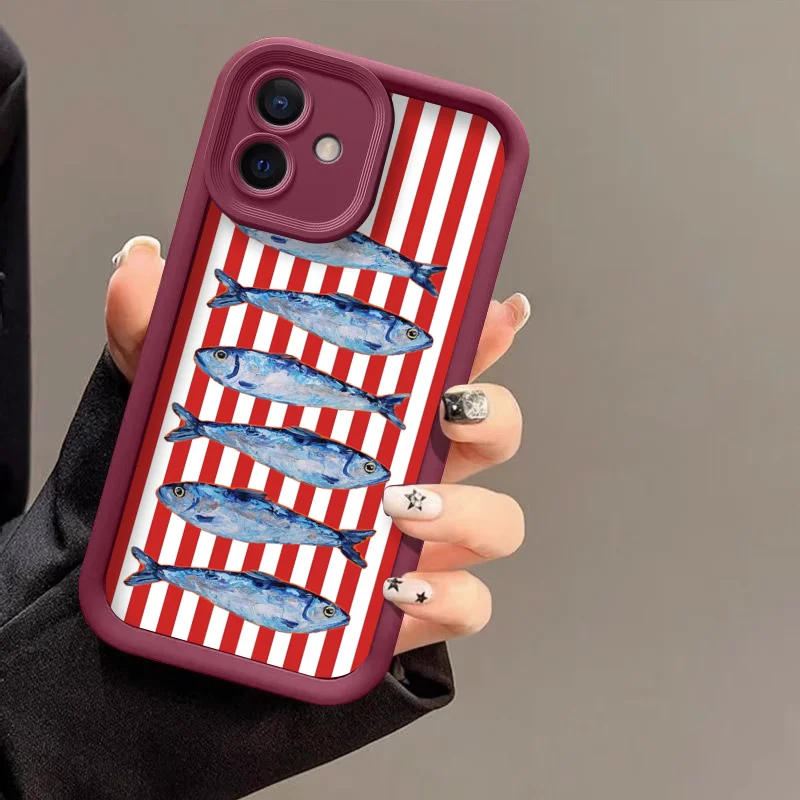 Funny Sardines Color Fish Marine Life Crabs Phone Case for Xiaomi Redmi Note 14 13 12 11 10 Pro Plus 9 12S 11T 13C 5G Soft Cover view 6