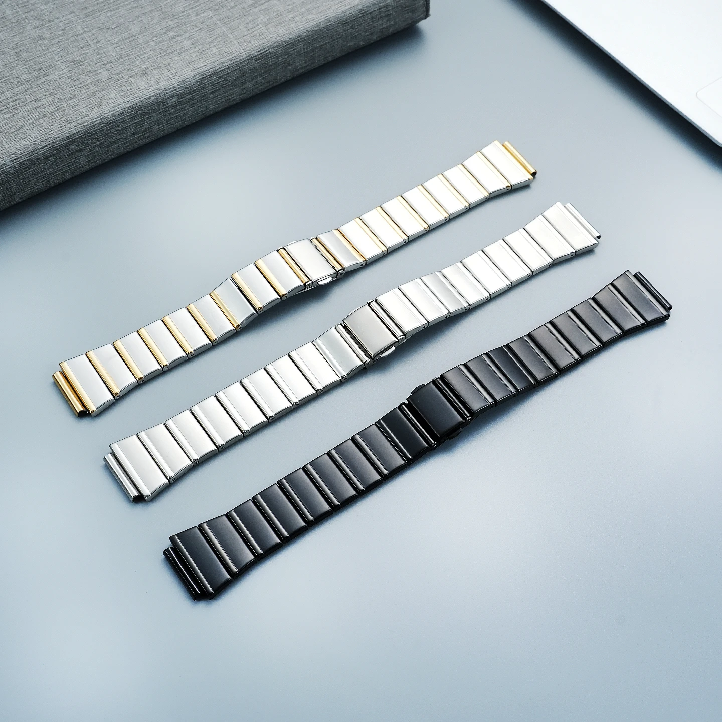 For Casio MWA-100HD and MWD-100H: Special-Fit Buckled Steel Band—Solid Stainless Steel “Black Knight” Watch Replacement