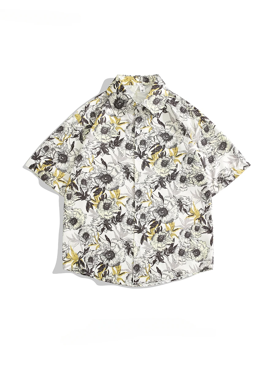 

Рубашка мужская с отложным воротником и коротким рукавом, модная брендовая пляжная Праздничная Свободная Повседневная однобортная блузка с принтом, лето