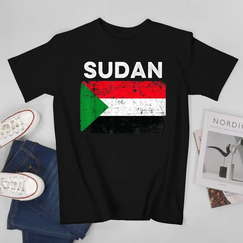 More Design Sudan Flag Fashion Style Cotton Breathable Round Neck T-Shirt Women\'s T-Shirt