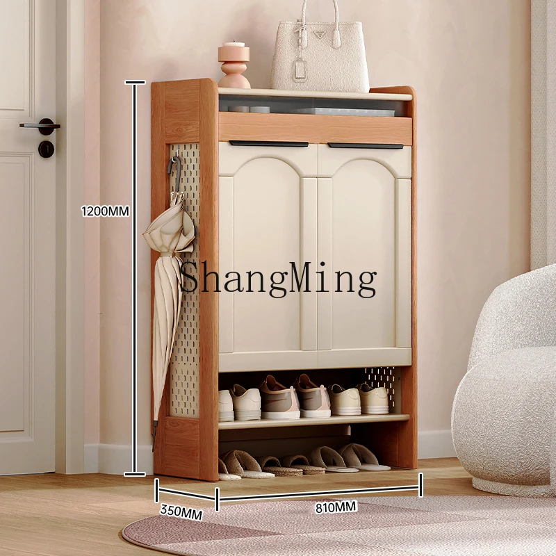

ZJH shoe rack home door multi-layer shoe cabinet entrance door new model with door solid wood shoe cabinet entrance integrated