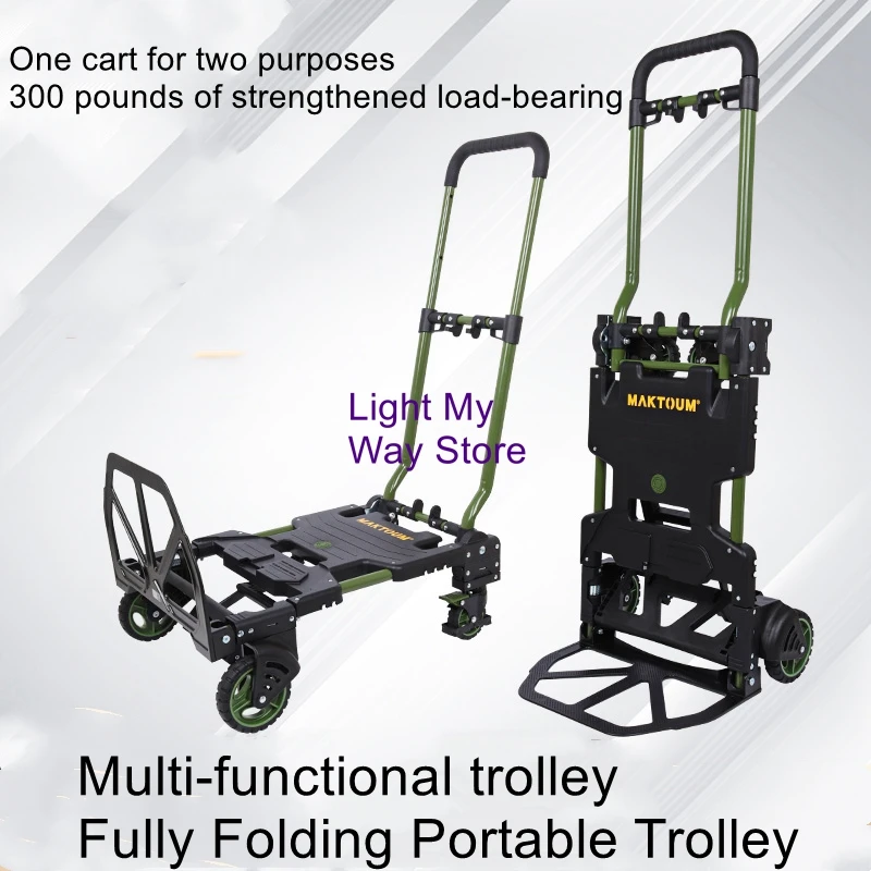 Folding portable flatbed trolley moving trolley household mute trolley pulling goods four-wheel trailer luggage trolley