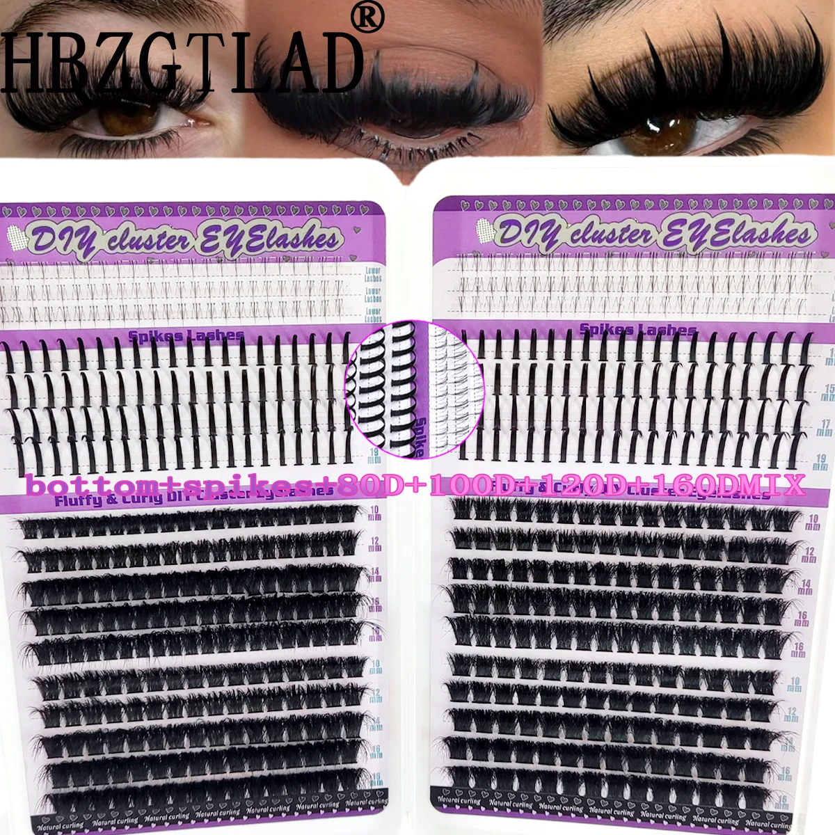 HBZGTLAD Bottom of eyelash book+spikes eyelash cluster 30-160D eyelash cluster extension False eyelashes Wise Manga Cluster Anim