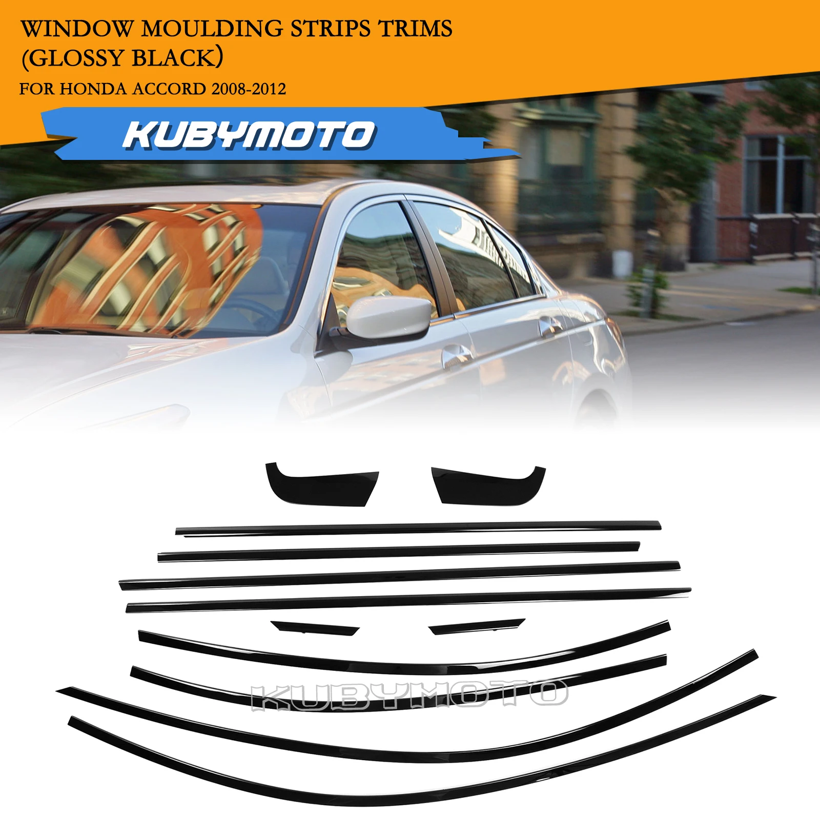 Gloss Black Window Trims Strips Door Side Molding For Honda Accord 8th 2008-2012 8 GEN Frame Protector Decor Cover Car Styling
