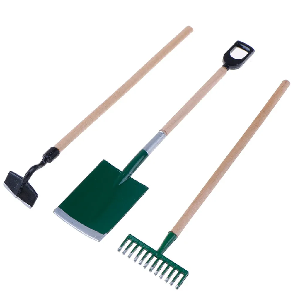 3Pcs 1:12 Dollhouse Dollhouse Miniatures Gardening Shovel DIY Green/black/red Dollhouse Mini Shovel Rake Mini Vintage