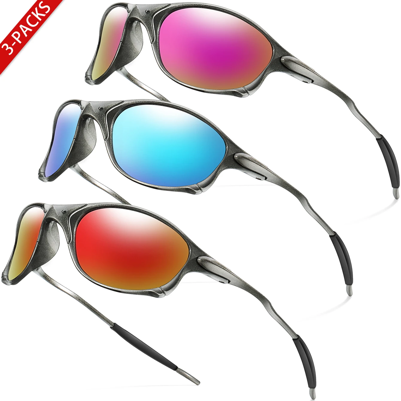 3 Pairs UV400 Cycling Riding Running Driving Sunglasses Small PC Material Frame Eyewear Metal Templ Daily Wear Party