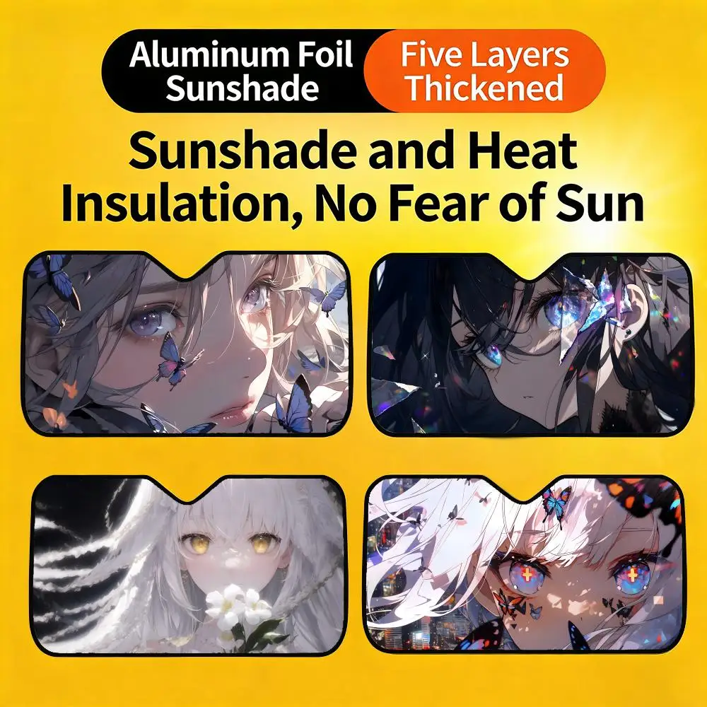 

Sun Visor Cute and Funny Car Sunshade, Personalized UV-Resistant Front Windshield Sun Visor Cover P- Big Eyes Girl