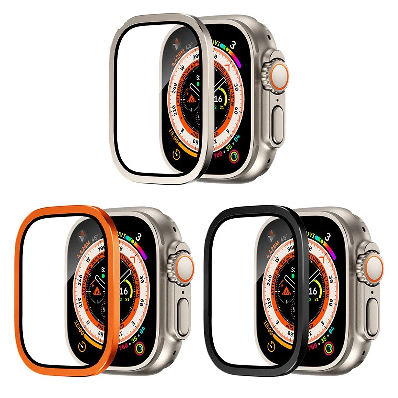 Proteggi schermo per Apple Watch Ultra 2 49mm Vetro temperato Telaio in metallo Serie Ultra2 protettore correa protezione schermo Apple