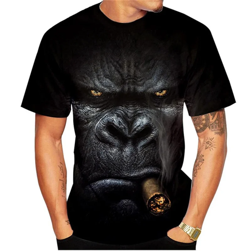 Fashion Gorilla Monkey Print T-shirt Funny Sheep Pattern Short Sleeve Men Creative Funny Clothing Round Neck Short Sleeve Tshirt