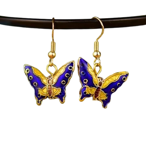 Cute Cloisonne Enamel Butterfly Drop Earrings Women Jewelry Chinese intangible cultural heritage Colorful Insect Accessories