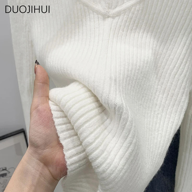 Duojihui Basic Hoodies schick gestreifte Langarm Frauen Pullover Herbst neue einfarbige Mode einfache lässige weibliche Pullover