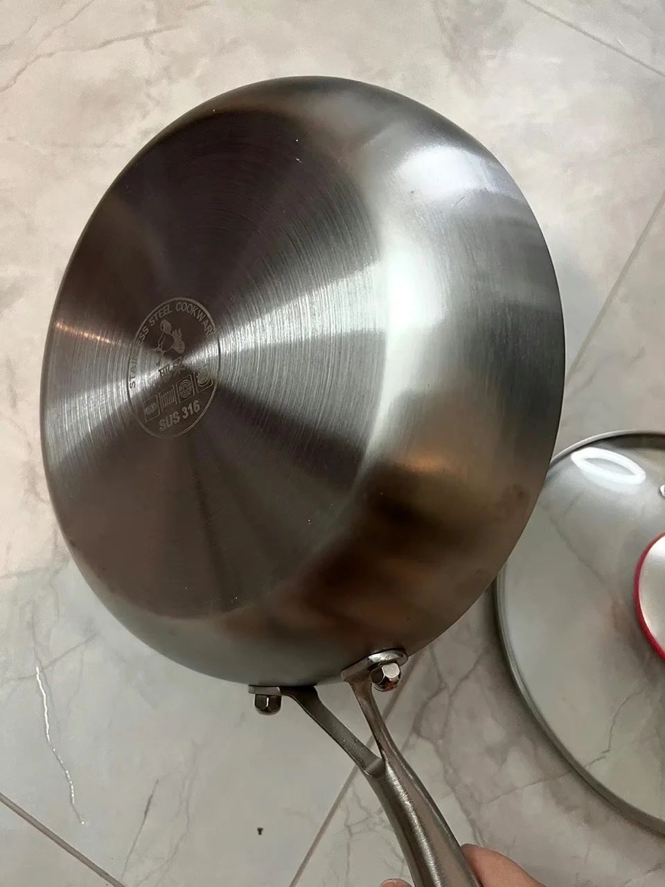 مقلاة مسطحة من الفولاذ المقاوم للصدأ 316 مع مقبض قابل للطي، مقلاة فطيرة ستيك، مقلاة غير لاصقة، مقلاة منزلية صغيرة #3