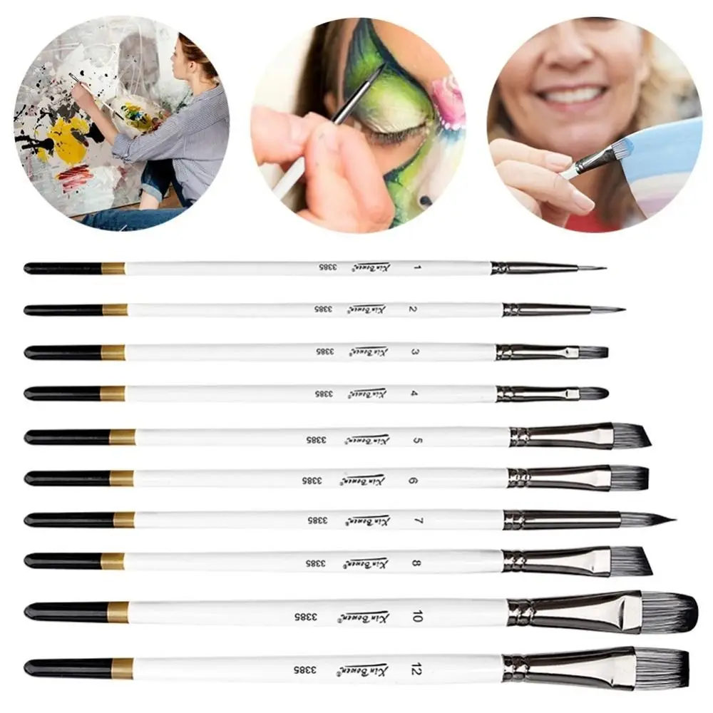 Wooden Handle Paint Brushes Set Durable Easy To Hold Art Paint Brushes Nylon Hair Acrylic Oil Brushes