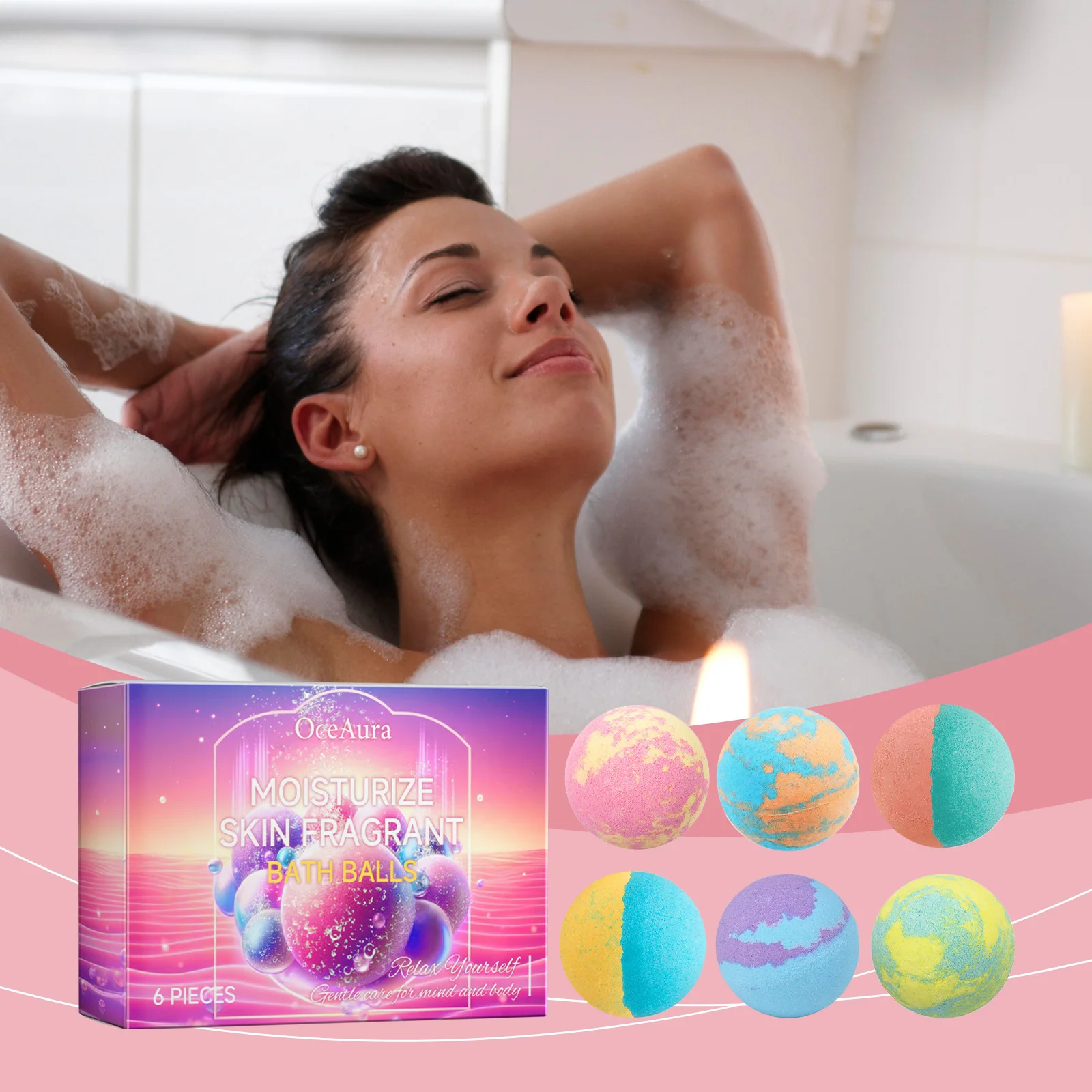 Bomba de baño de burbujas: bola de baño natural exfoliante hecha a mano con fragancia floral de plantas duradera, para limpiar profundamente la piel