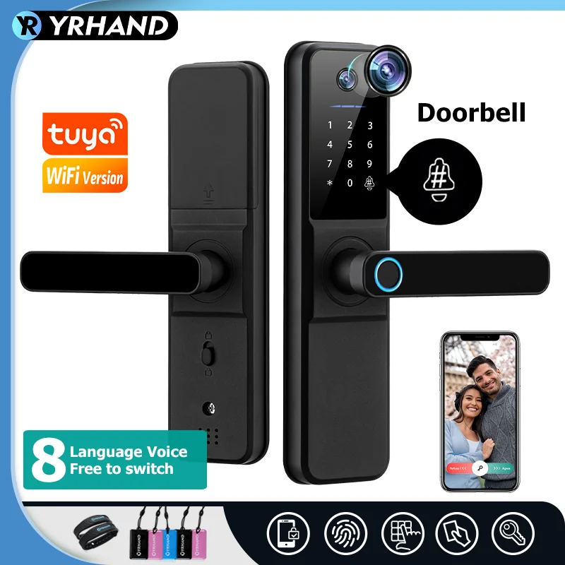 YRHAND H01 fechadura eletronica Tuya Wifi Digital Electronic Peephol Door Lock With Biometric Camera Fingerprint IP66 Smart Lock