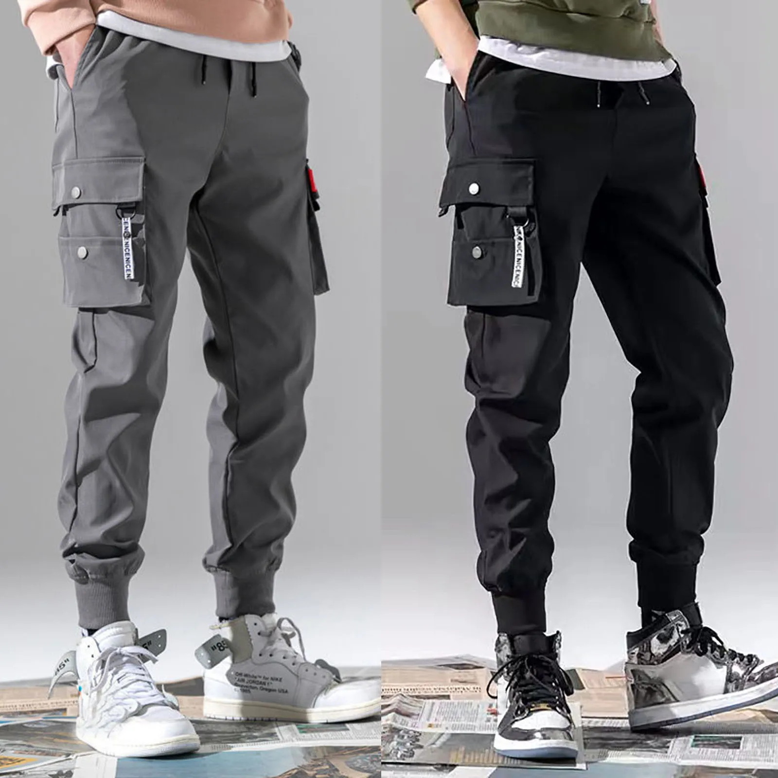 

Men Cargo Pants Multi Pocket Drawstring Outdoor Man Sweatpants Male Hip Hop Joggers Pants Fashion Sweatpants Overalls Casual