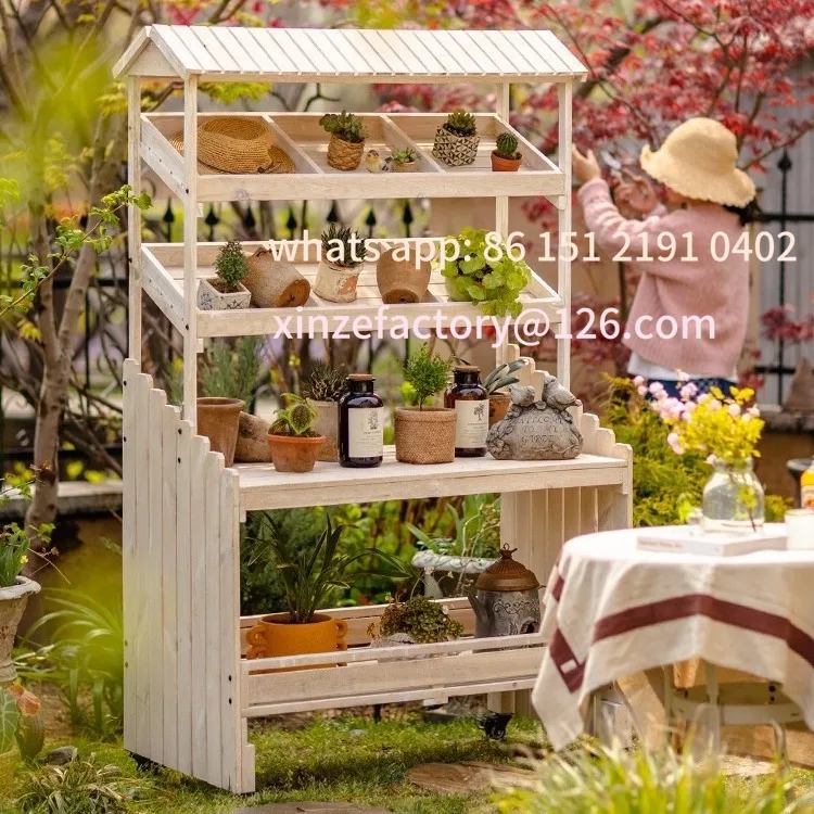

Customizable flower stand Solid wood workbench Gardening tool storage rack