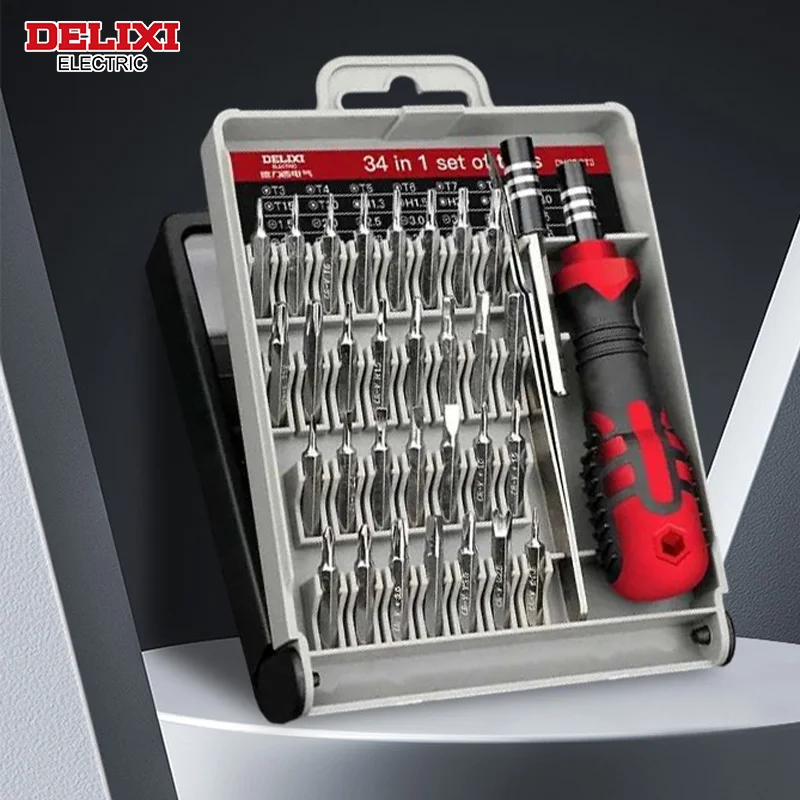 DELIXI ELECTRIC 34in 1Precise Screwdriver Set,CRV Steel Batch Head Strong Magnetic Adsorption ,Home Repair Phone,Tablet,Toy