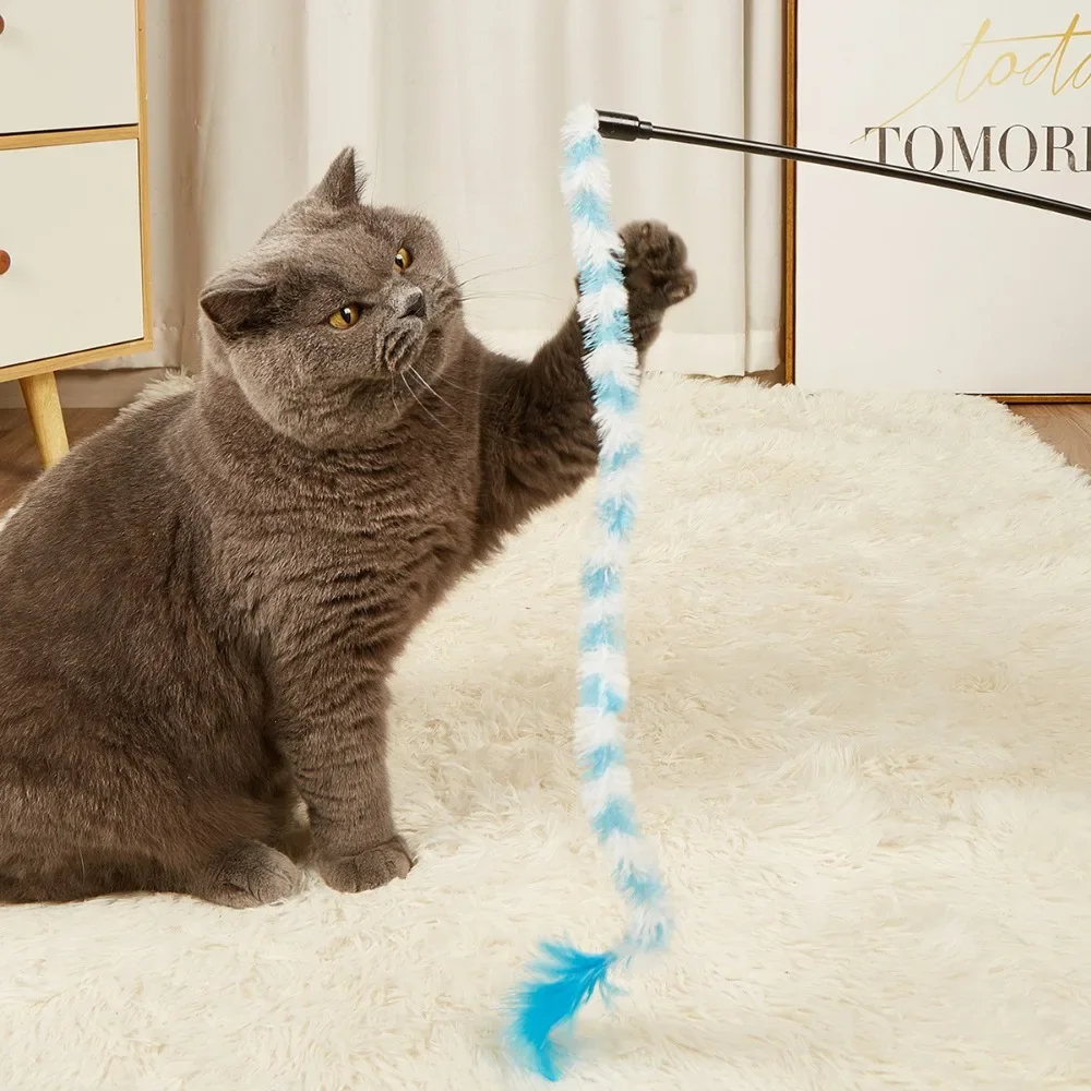 Interactive Cat Toys Funny Feather Teaser Stick with Bell Pets Collar Kitten Playing Teaser Training Toys Cats Supplies