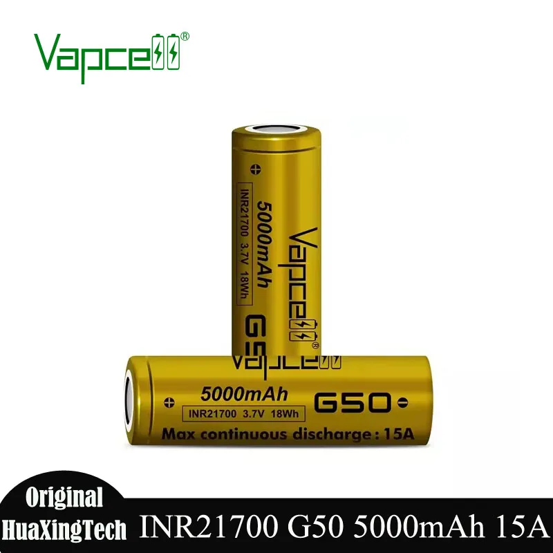 

Original Vapcell INR 21700 Battery G50 5000mah 15A 3.7V 18Wh High Performance Rechargeable Lithium Batteries for Power Tools