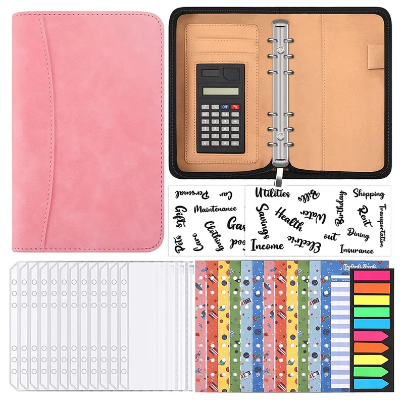 Durevole-Pianificatore di budget A6 con calcolatrice Raccoglitore di budget con cerniera Pianificatore di budget realizzato con buste per budget di risparmio di denaro, budget A6
