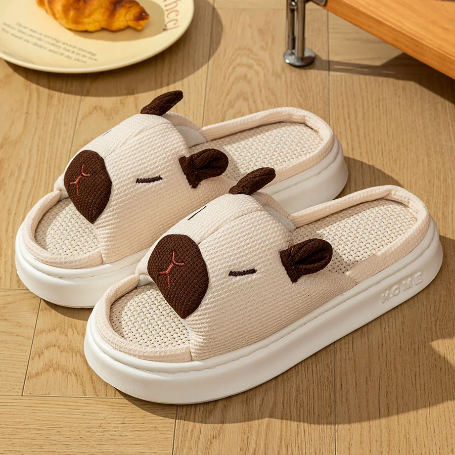 Cute Cartoon Flax Summer Women's Indoor Slippers Bedroom Soft Thick Sole Anti slip and odor proof  Fashion Leisure Home Shoes image 3