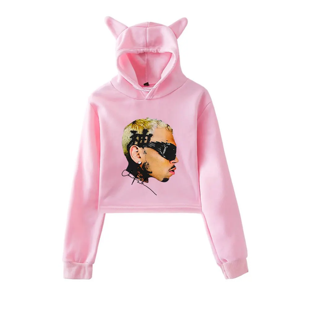 Chris Brown Hoodie Vintage 90s Streetwear Merch Hoodies Sweatshirts for Girls Cat Ear Crop Fashion Sports Pullover