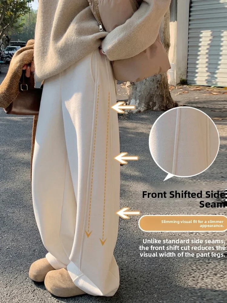 Pantaloni a gamba larga drappeggiati Camere in acetato bianco Donna Inverno Nuovi pantaloni con noodle di riso casual a vita alta Thiened Fce