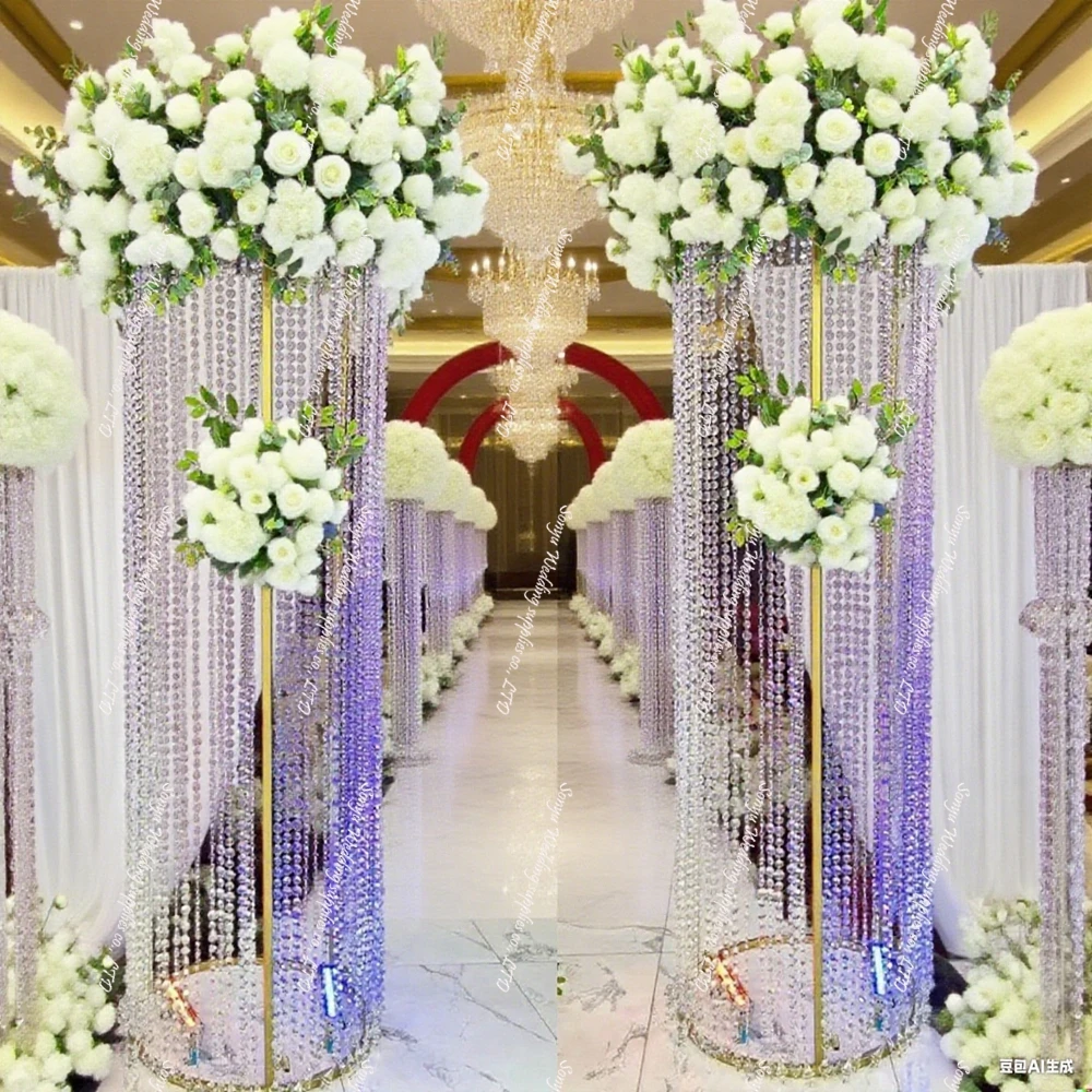 2-6pcs 200cm Wedding Arch frame Tall aisle Stand Chandelier  Hanging sliver Gold Chandelier Walkway Stand aisle pedestal stand