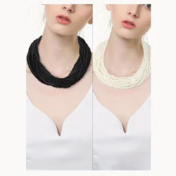 Boho Style Choker Necklace Set For Women, 2pcs Glass Bead Multistrand Elegant Fashion Accessories For Daily Wear