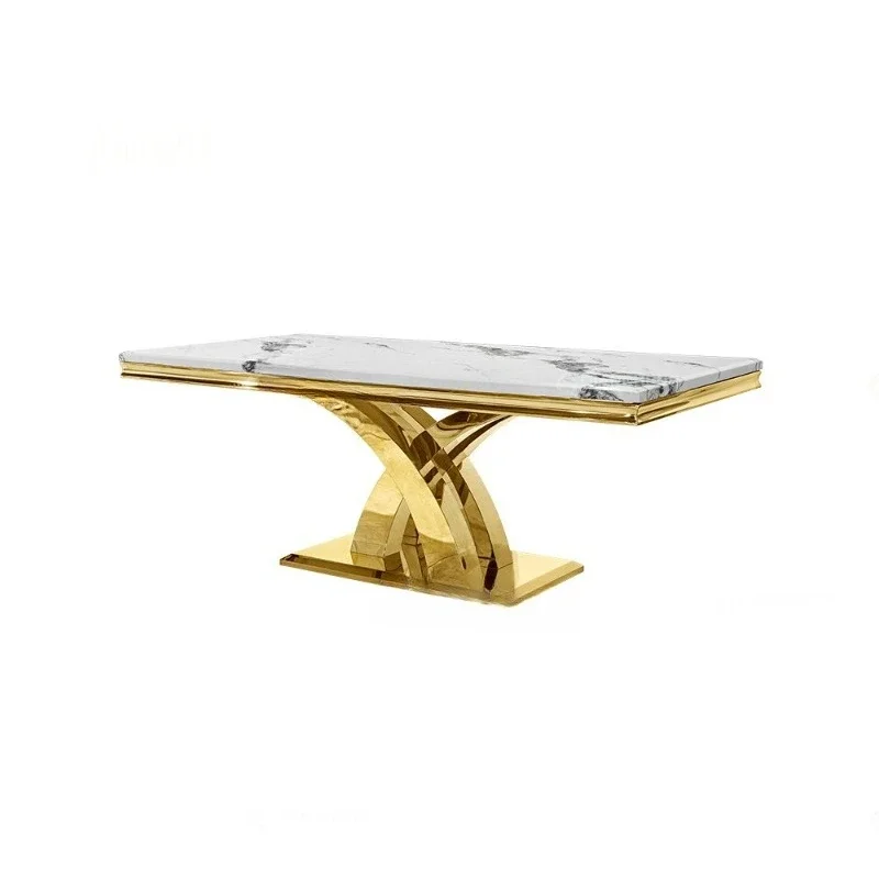 

Light luxury marble dining table Modern minimalist household high-end 10-person dining Stainless steel table Dining