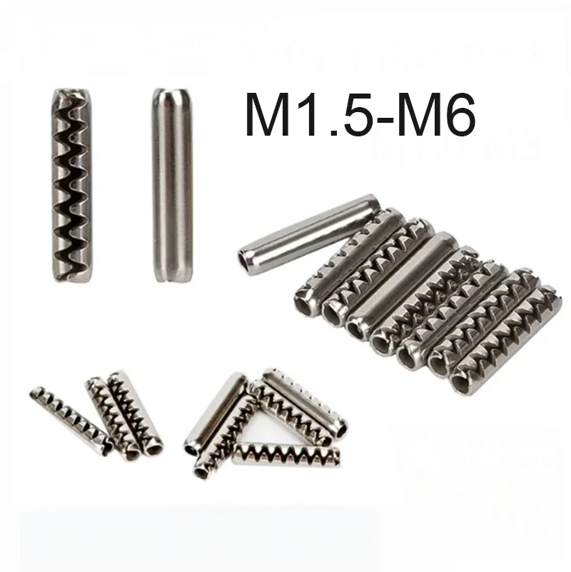 Toothed Spring Pin 304 Stainless Steel Hollow Cylindrical Lock Pin Heavy Duty for Vehicle Machinery Electronic Component Fixing
