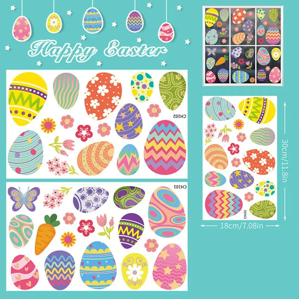 2 Pcs Easter Egg Bunny Window Stickers Self-Adhesive Reversible Design Vibrant Color Decorative Window Decals