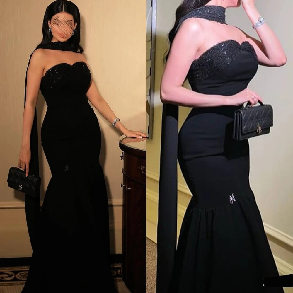 فستان سهرة مخصص بدون حمالات بدون أكمام حورية البحر بطول الأرض مزين بالترتر فساتين الحفلات الكلاسيكية للمناسبات الخاصة