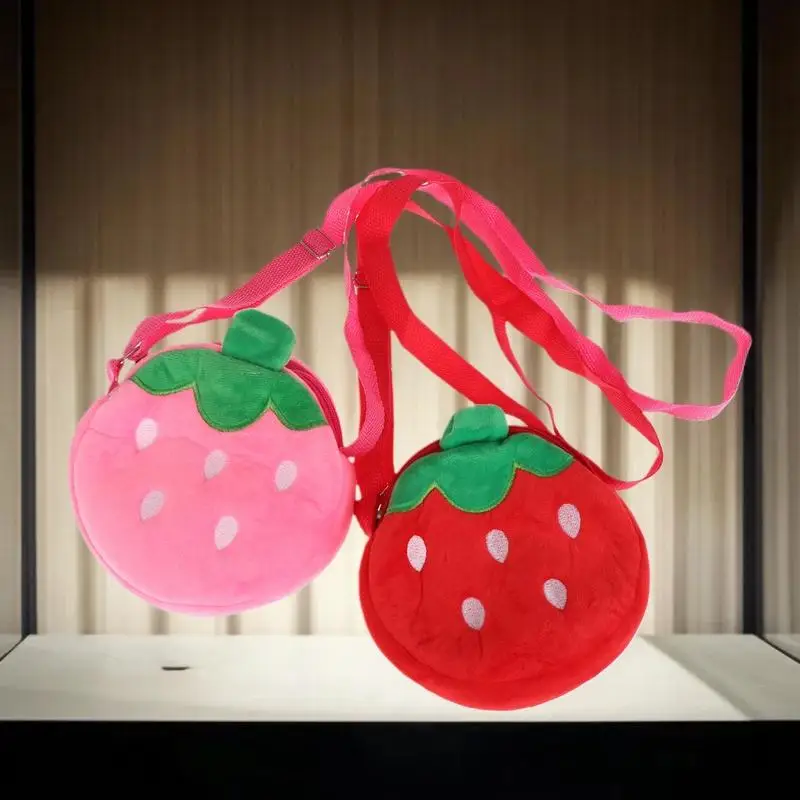 Cute Strawberry Shoulder Bag Phone Bag Coin Pouch Wallet For Kid Adults Gift Cartoon Strawberry Plush Crossbody Bag