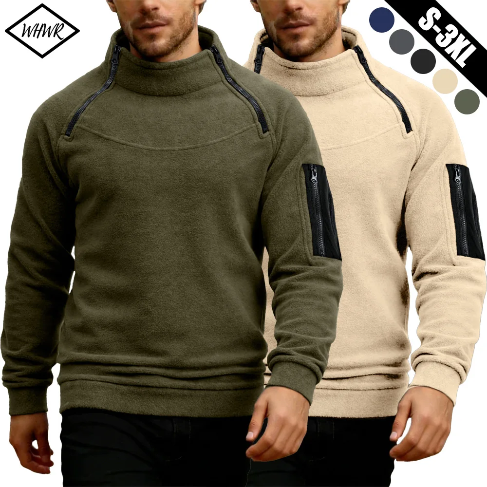 

Stand Collar Tactical Men's Sweatshirt Military Outdoor Pullover Zippers Windproof Fleece Coat Solid Color Thermal Sweatshirts