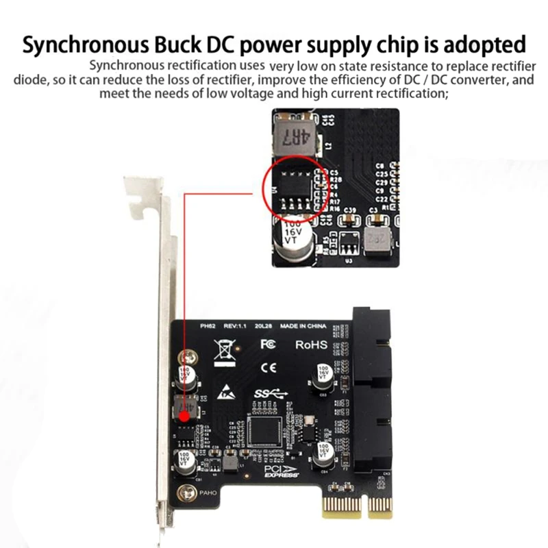 PH62 Desktop PCI-E To USB3.0 Expansion Card PCI-E Chassis Front Panel 19/20PIN Interface Cable