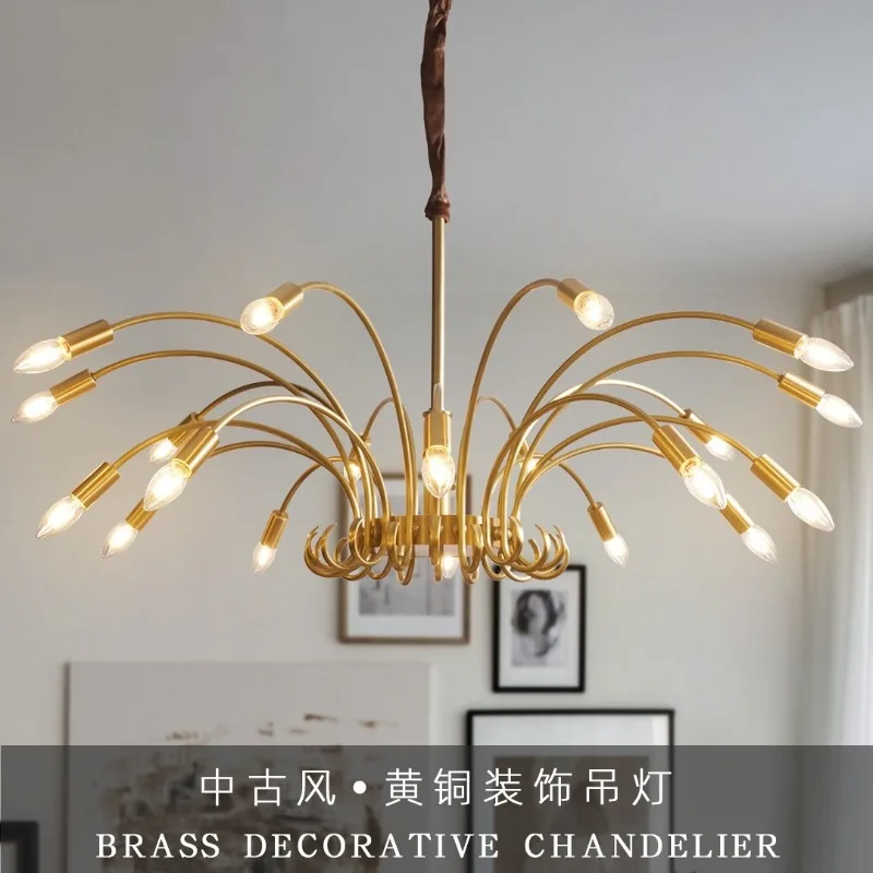 All copper living room chandelier modern simple atmosphere hall master bedroom light creative meteor shower modeling copper lamp