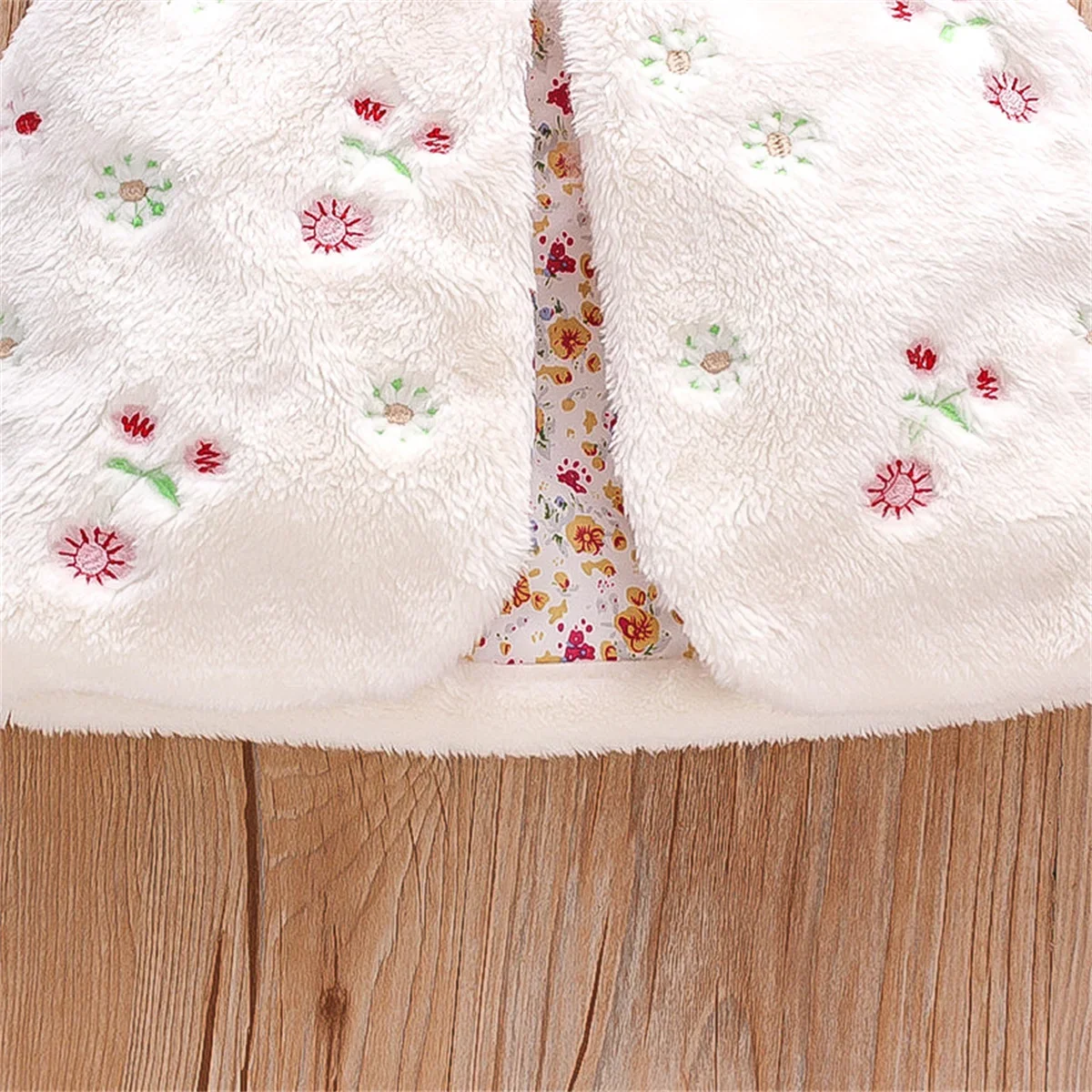 سترة فرو بدون أكمام للبنات ، تطريز زهور حلوة ، معطف عصري دافئ ، بلوزة للخريف والشتاء ، ملابس نسائية بعمر 0-3 سنوات