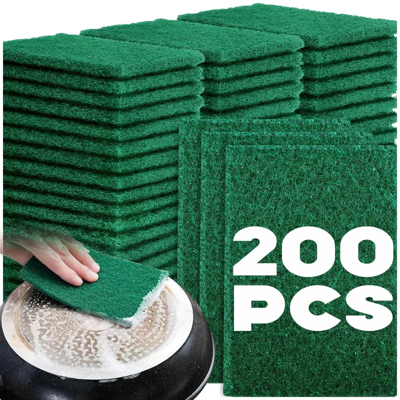 

200pcs Household Green Scouring Pad Kitchen Dishwashing and Dishwashing Convenient Durable Household Cleaning