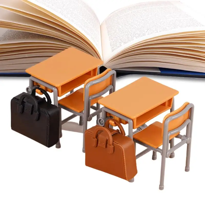 역할 놀이 가구 세트 인형 집 장식 팩 교실 Schoolbags 모델 어린이를위한 연구 테이블 장식 놀이방 설정