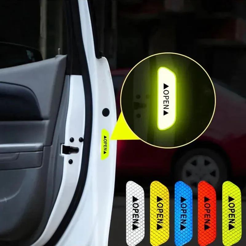 4/8pcs Night Reflective Car Door Sticker Safety Opening Warning Reflector Tape Decal Auto Car Accessories Exterior Reflector