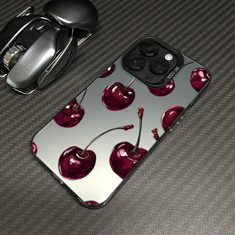 Cute Cherry Pattern Electroplate Silver IMD Phone Case For iPhone 17 16 15 14 13 12 11 Pro Max 17 Air 16E 7 8 Plus X XS XR Cover - náhled 6