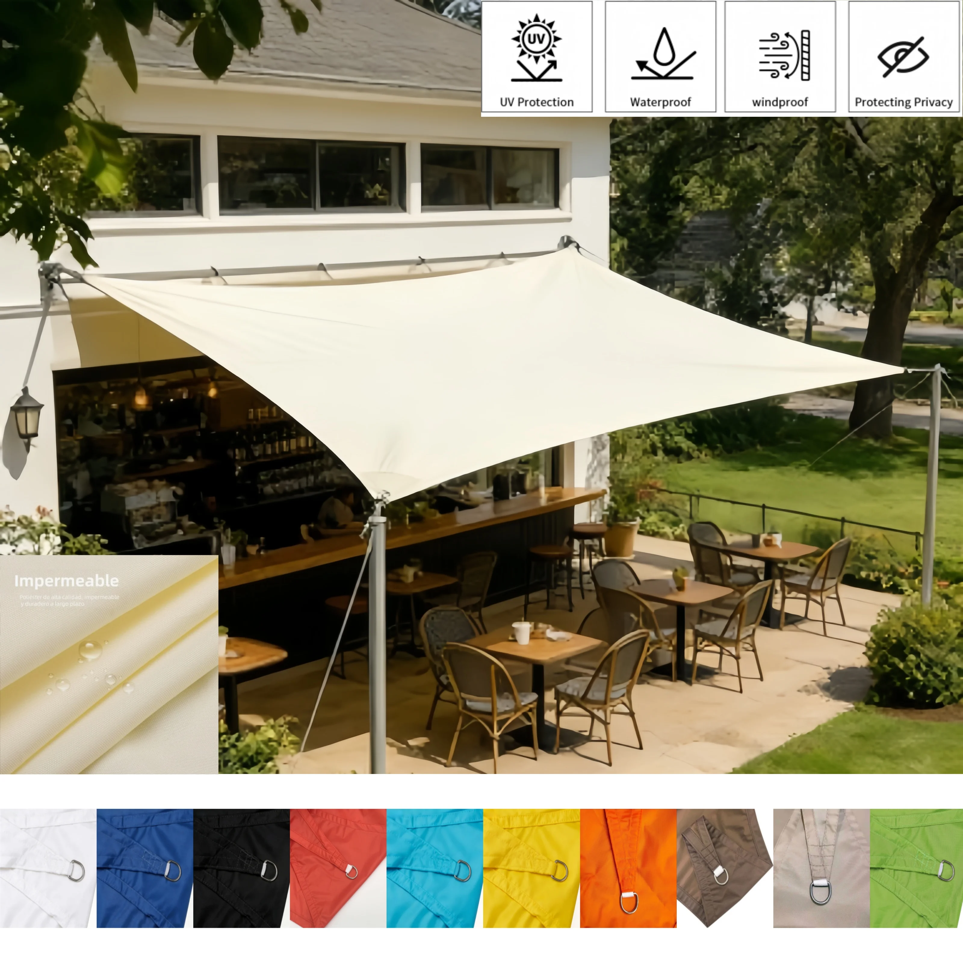 Right-Angle Sunshade Sail Waterproof Uv Block with Stainless Steel Fixing Buckle for Garden Patio Balcony Pool Shade Cloth