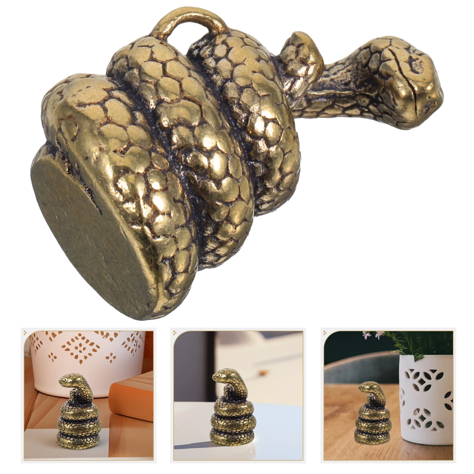 

Brass Snake Zodiac Ornament Miniature Vintage Incense Stick Holder Keychain Charm Lucky Chinese Decoration Brass Snake Figurine