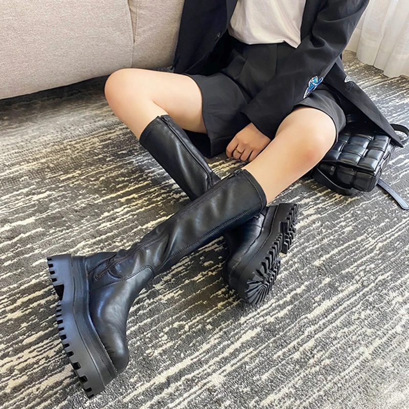 2023 Winter Chunky Platform Heels Long Boots Round Toe Zipper Thick Sole Ladies Fashion Winter Women\'s Knee High Platform Boots